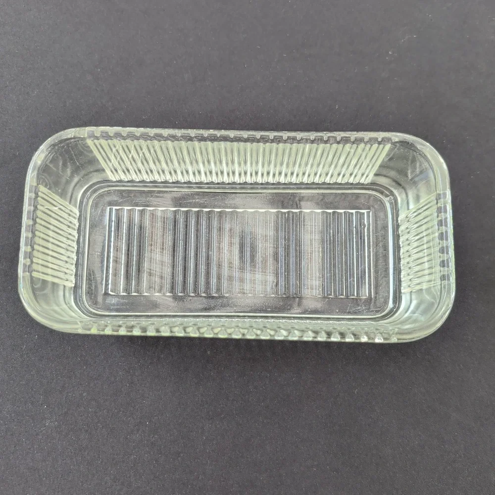 Vintage Clear Glass Ribbed Covered Rectangular Refrigerator Dish FLAWS